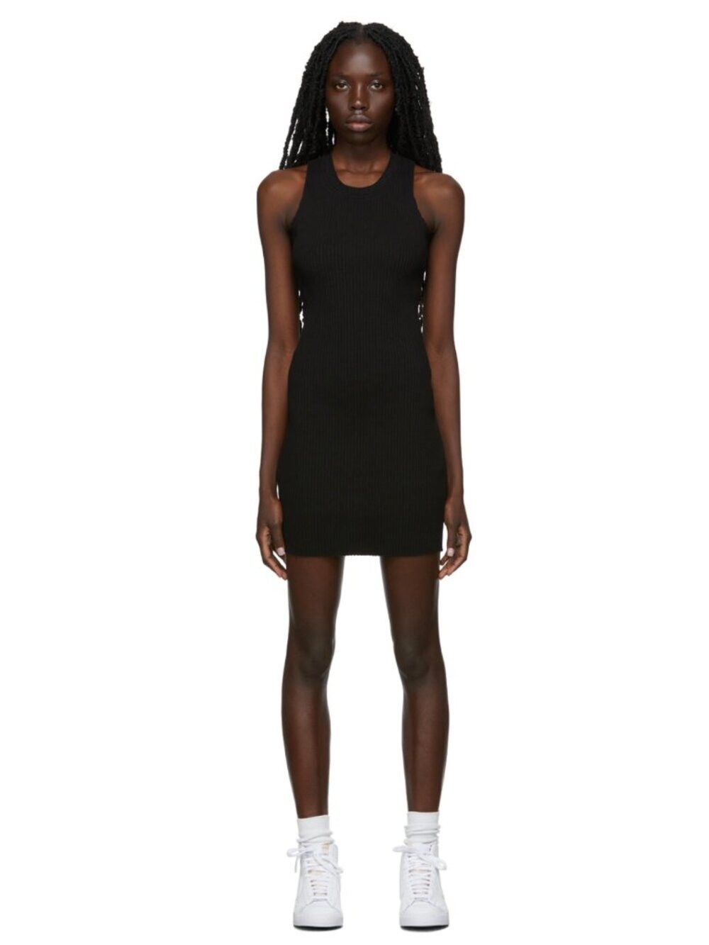 COTTON CITIZEN Ibiza Black Ribbed Knit Raw Trim Mini Tank Dress, Size M